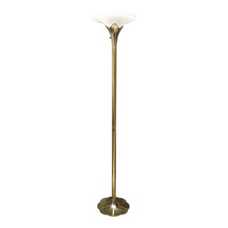 1980s Brass Tulip Style Stiffel Torchiere Floor Lamp For Sale