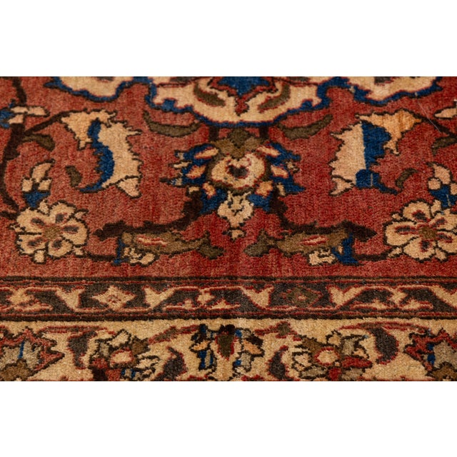 Textile Mid-20th Century Vintage Turkish Anatolian Oushak Rug With Terracotta & Indigo Floral Medallion For Sale - Image 7 of 9