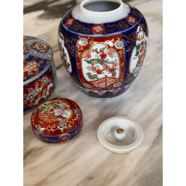 Vintage Japanese Imari Fine Porcelain Ginger Jar Set - 2 Pieces For Sale - Image 16 of 18