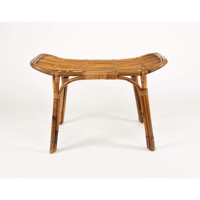 Mid-Century Bench or Side Table in Rattan & Bamboo in the style of Tito Agnoli, Italy, 1960s For Sale - Image 13 of 18
