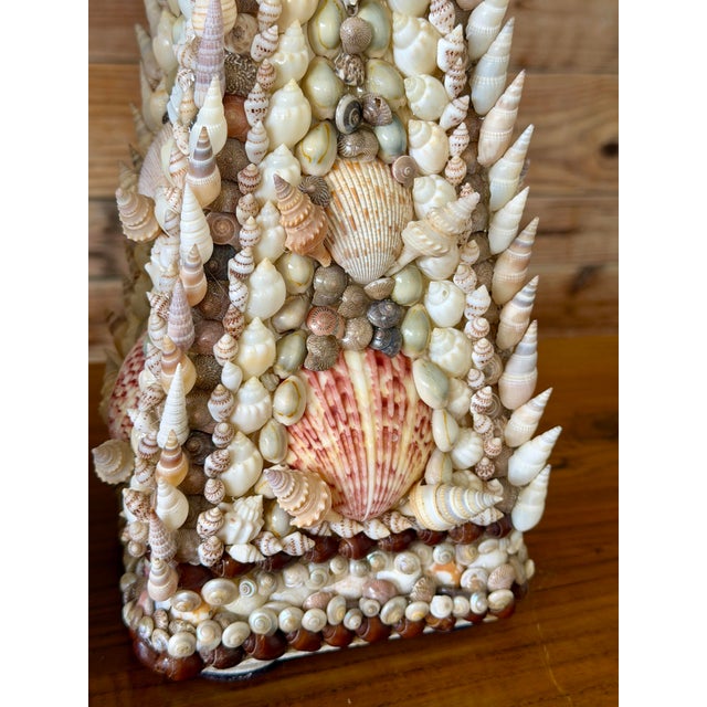 Vintage Handcrafted Coastal Seashell Encrusted Plaster Obelisk Candleholders, Pair For Sale - Image 4 of 12