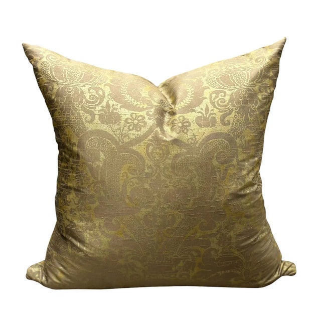 A pair of vintage gold fabric pillows with goose down filling. Ver contemporary looking without a trim. Same fabric front...
