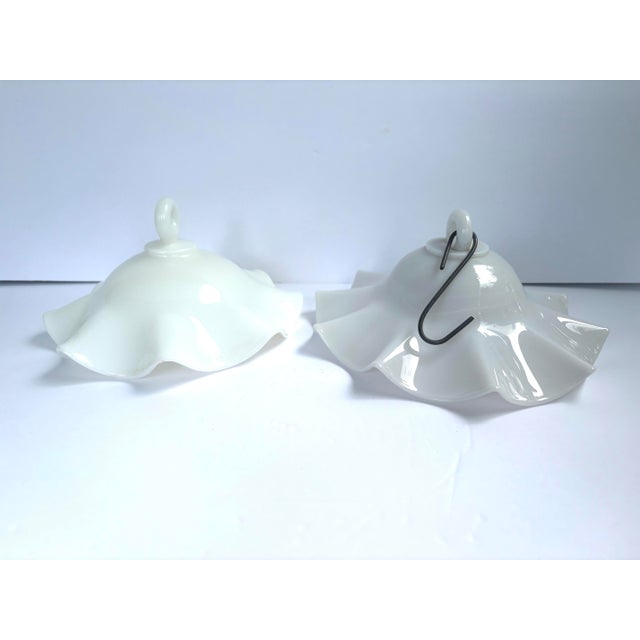 Antique Victorian White Milk Glass Ruffled Hanging Smoke Bells - a Pair For Sale In Orlando - Image 6 of 12
