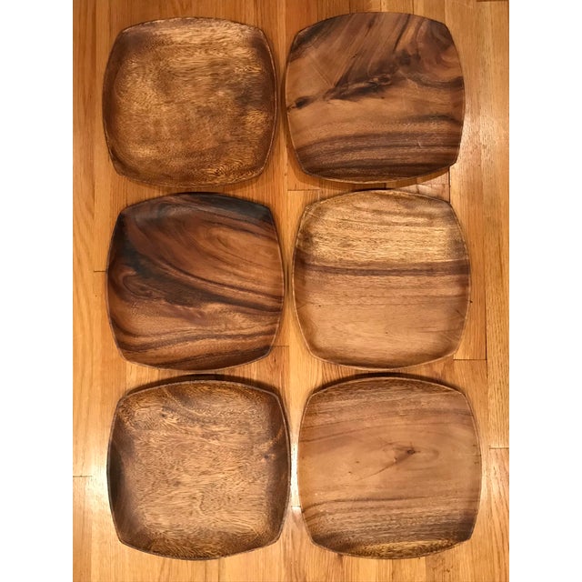 Contemporary Squared Acacia Wood Dinner Plates Set of 6 Chairish