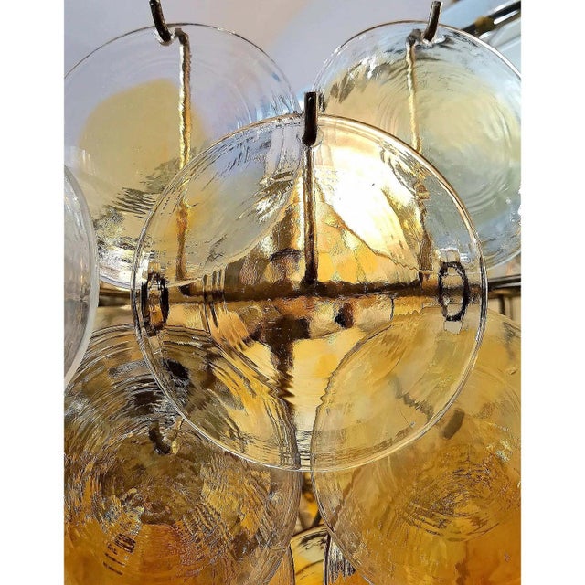 Mid-Century Modern 1970s Vistosi “Amber Cascade” Murano Glass Disc Chandelier, Italy For Sale - Image 3 of 6