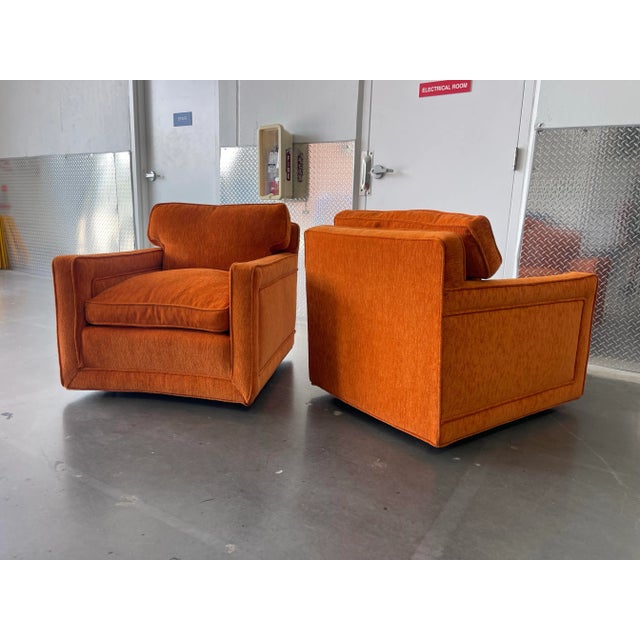 Mid-Century Modern 1970s Tailored Mid-Century Lounge Chairs – Down-Filled Pair in Burnt Orange Upholstery For Sale - Image 3 of 12