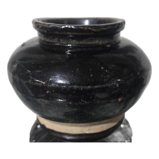19th Century Chinese Black Glazed Pottery Jar, Song Style Miniature Stoneware Oil Pot For Sale