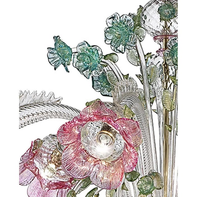 Ornate Venetian Pink and Green Floreal Murano Glass Chandelier by Simoeng For Sale - Image 4 of 7