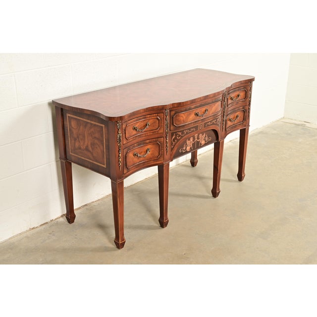 Maitland - Smith Maitland Smith Style French Regency Louis XVI Carved Mahogany and Burl Wood Sideboard Credenza For Sale - Image 4 of 14