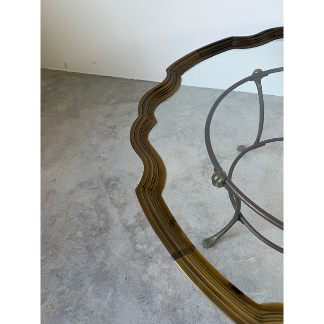 Vintage Hollywood Regency Style Scalloped Brass Frame With Glass Top Coffee Table For Sale - Image 12 of 18