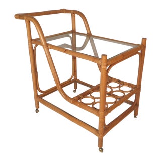 Mid-Century Modern Bamboo and Glass Bar Cart For Sale