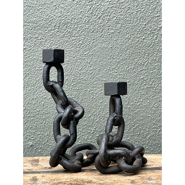 Rustic Vintage Iron Chain Link Candle Holder For Sale - Image 3 of 12
