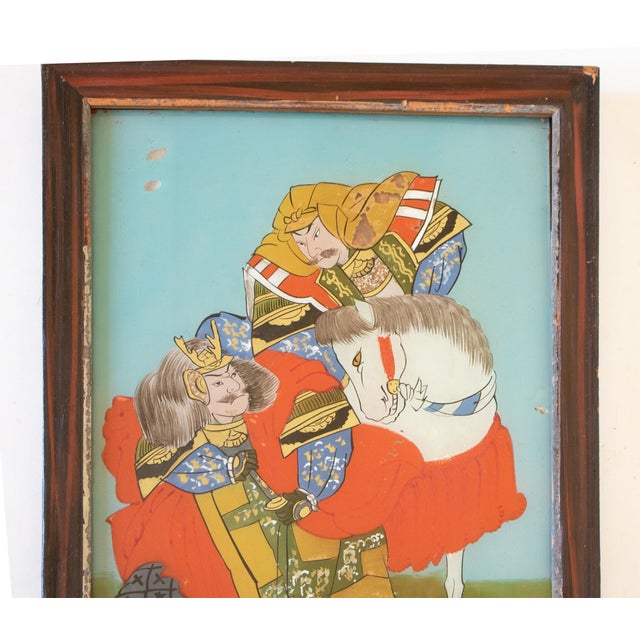 Antique Chinese Reverse Glass Painting of Japanese Samurai For Sale - Image 4 of 18