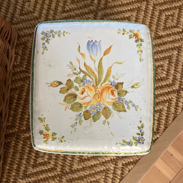 Italian 1970s Handpainted Italian Terracotta Side Table Garden Stool Featuring Tassels and Flowers For Sale - Image 3 of 12