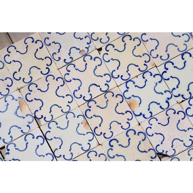19th-20th Century Portuguese Antique Tiles Set of 59 Blue & White Quatrefoil Pattern For Sale - Image 12 of 18