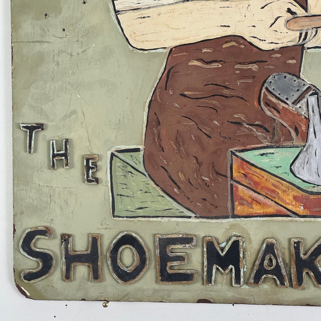 Art Deco Astounding 1920s Art Deco Hand Painted "The Shoemakers" Trade Sign With Carved Letters & the Cobbler For Sale - Image 3 of 12