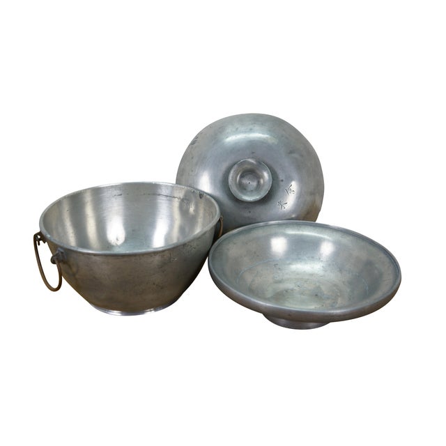 Vintage Chinese hot pot / food warmer consisting of three pieces - Round tapered base for filling with hot coals with two...