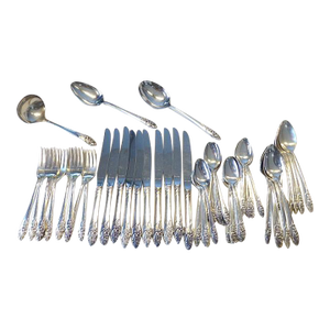 1950 Mid Century Modern Oneida Community Evening Star Silverplate Flatware Lunch for 10+ - 54 Piece