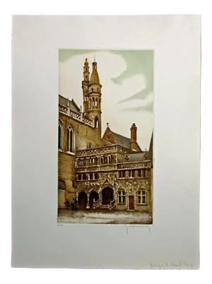 Roger Hebbelinck Bruges Belgium Vintage Aquatint Etching, Unframed