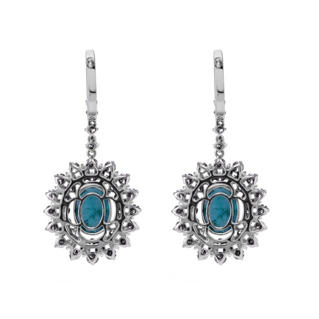 Contemporary 7.07ctt Oval Emerald & Diamond Drop Necklace 18-Karat White Gold, Pair For Sale - Image 3 of 3