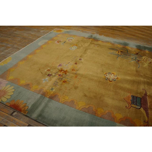 Saffron 1920s Yellow Saffron Scene Modern Antique Chinese Art Deco Carpet by Nichols Atelier 8'10"x11'3" Knotted Wool Rug For Sale - Image 8 of 12