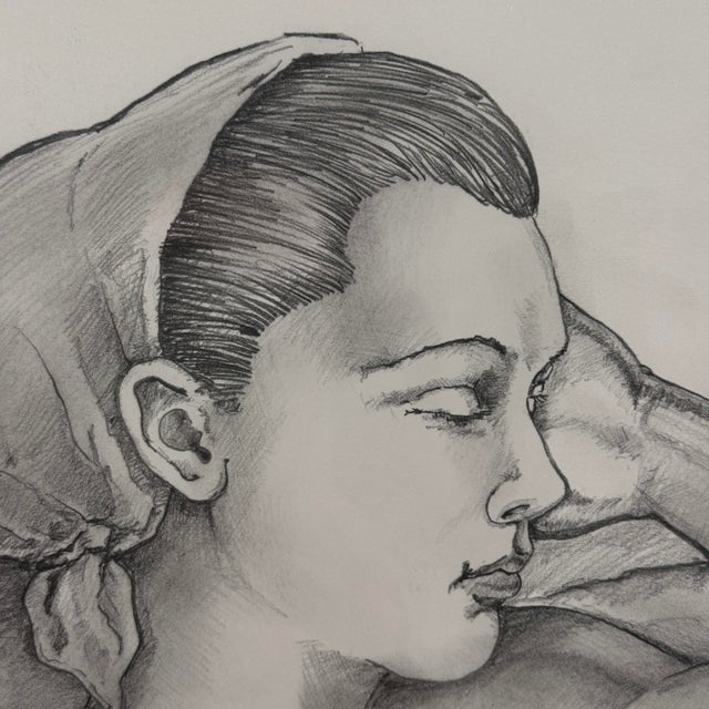 Vintage 1992 Original Female Nude Graphite Drawing Framed 19x24 For Sale - Image 4 of 11