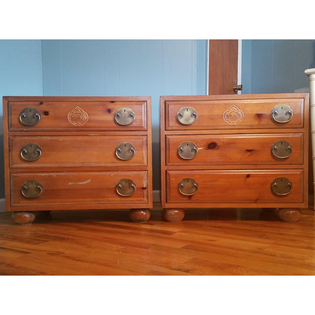Late 20th Century Henredon Asian Solid Pine Chests a Pair Chairish