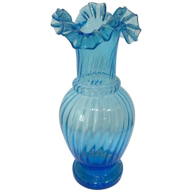 Midcentury Biedermeier Style Glass Vase Light Blue For Sale In Miami - Image 6 of 6