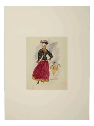 Maurice Van Moppes, Girl, Original Watercolor, Mid, 20th-Century