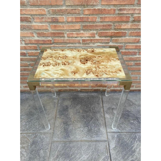 Mid-Century Modern Vintage Methacrylate or Lucite and Brass Side Table, 1970s For Sale - Image 3 of 18