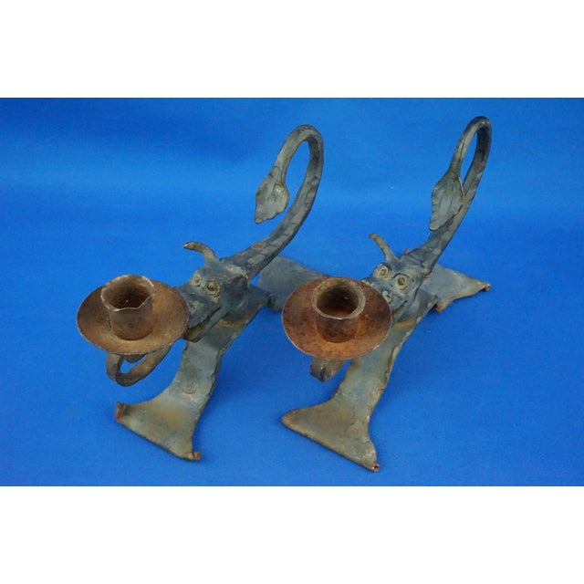 Wrought Iron Candelabras with Dragon Heads, Italy, 1920s, Set of 2 For Sale - Image 11 of 18