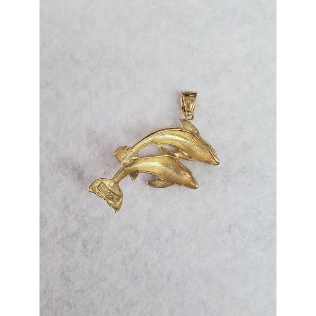 Swimming Dolphins Charm/Pendant 14k Yellow Gold For Sale - Image 4 of 5