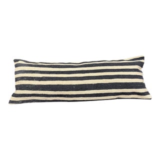 Turkish Hemp Pillow Cushion Natural Beige Black Cushion Cover 14"x40" For Sale