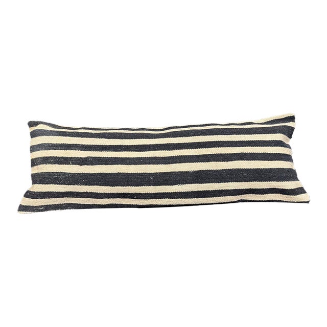 Turkish Hemp Pillow Cushion Natural Beige Black Cushion Cover 14"x40" For Sale