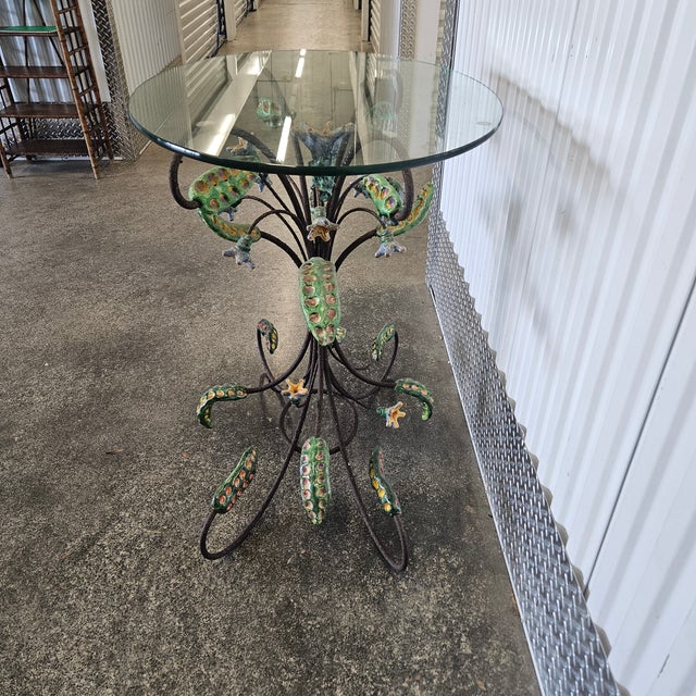 Late 20th Century Vintage Wrought Iron and Ceramic Floral Table For Sale - Image 10 of 11