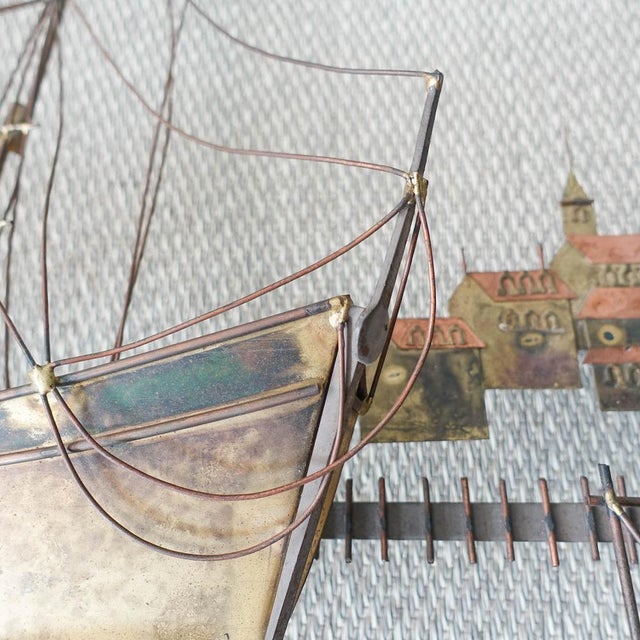 Metal Brutalist Boat with Harbour Village Wall Sculpture by Curtis Jeré for Artisan House, USA, 1970s For Sale - Image 7 of 14