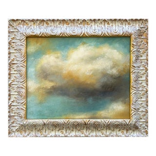 Contemporary Plein Air Cloud Oil Painting in Whitewashed Gold Frame For Sale