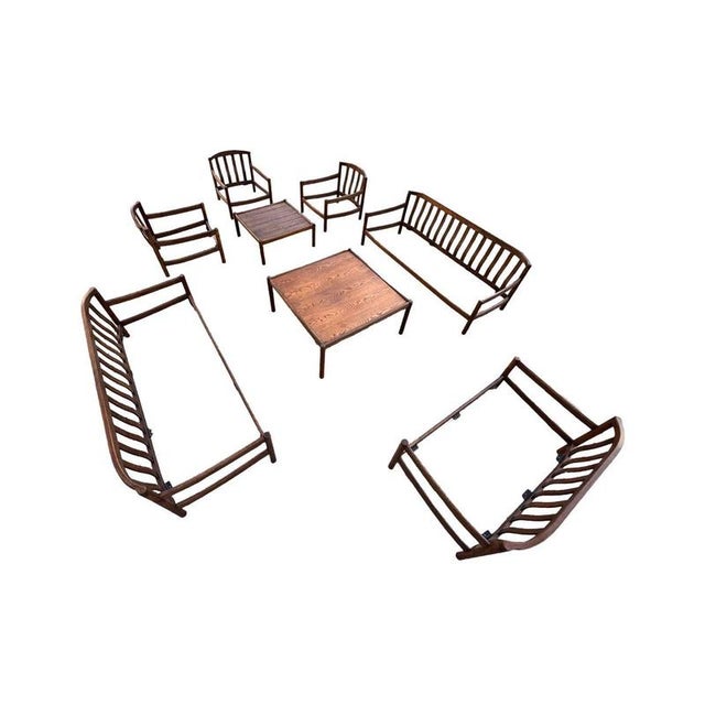 Scandinavian Leather Sofa, Armchairs, and Coffee Table Set, 8 Pieces, 1960s For Sale - Image 5 of 16