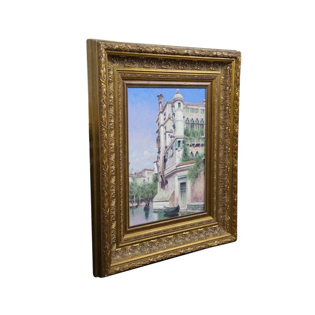 2006 oil on canvas painting titled "Canal, Venice" by Vasiliy Gribennikov. Depicts a view of gondoliers passing the...
