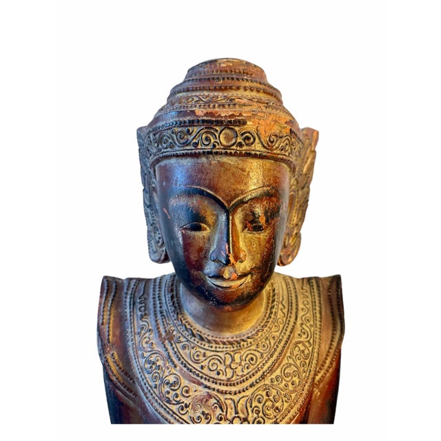 Wood Early 19th Century Cambodian Lion Kinnara Carved Lama Tempel Guardian Statues - a Pair For Sale - Image 7 of 13