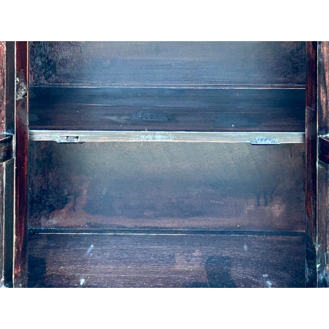 Tibetan Oriental Black Red Foo Dogs Lions End Table Nightstand For Sale - Image 11 of 13