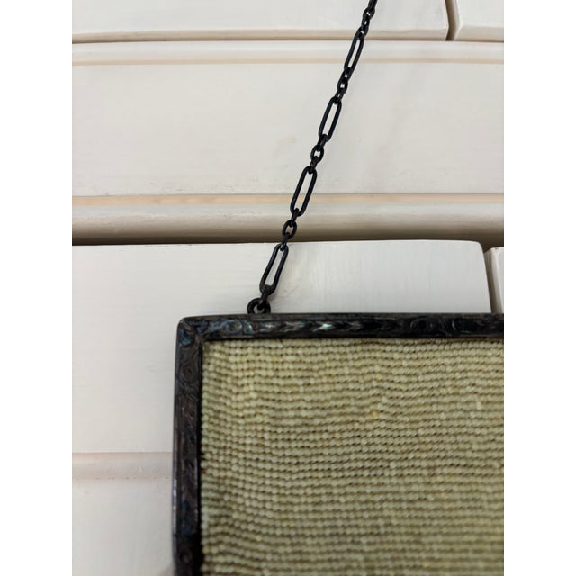Metal Antique Micro Beaded Handbag Floral on Chain For Sale - Image 7 of 7