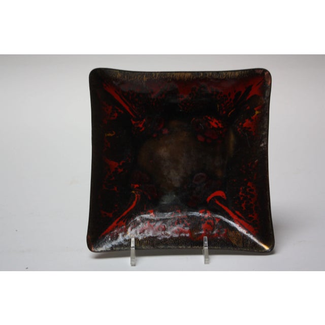 Mid-Century Modern Modernist Red and Black Enamel on Copper Square Dish by Frank Lee For Sale - Image 3 of 9