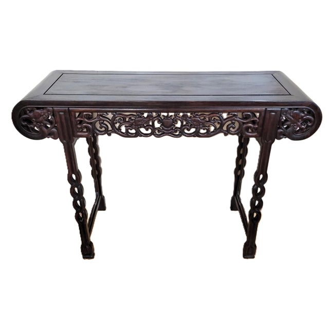 Chinese Antique Asian Dragon Carved Teakwood Chinese Altar Console Table For Sale - Image 3 of 16