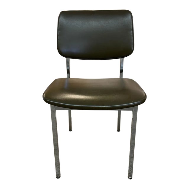 1970s Vintage Mid Century Modern Office Chair Chrome and Green Vinyl For Sale