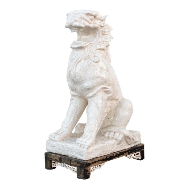 Tall Crackle Porcelain Lion on Stand For Sale
