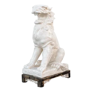 Tall Crackle Porcelain Lion on Stand