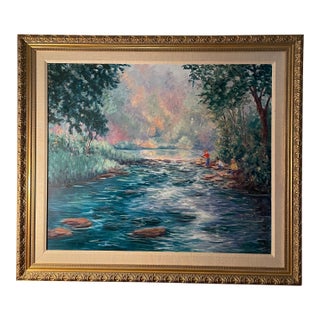 Ruth Mueller Taylor Large Original Oil on Canvas Titled Spillway. For Sale