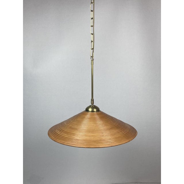 Pencil Split Reed, Rattan, Bamboo & Brass Pendant Lamp, 1970s For Sale - Image 16 of 17