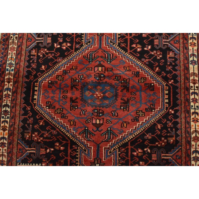 1990s Zanjan Rug 3’7” X 5′ Blue Wool Vintage Tribal Hand-Knotted Oriental Carpet For Sale - Image 5 of 12